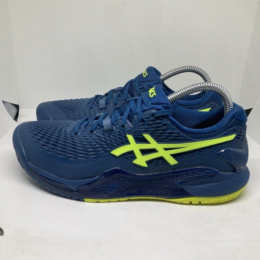 ASICS GEL-RESOLUTION 9 Mako Blue Safety Yellow Mens size 6.5 1041A330 404